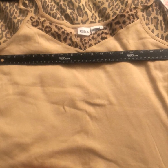 Together size XL tan v-neck camisole with leopard print trim, stretch - Picture 1 of 9